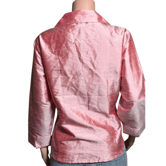 pink button down indie v-neck 3/4 sleeves top 14/L - Picture 2 of 7